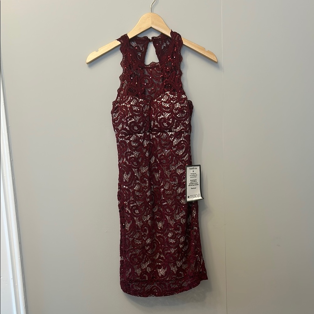 Sequin Hearts Maroon Sequin Halter Sheath Dress